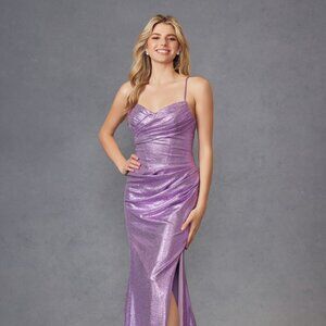 NEW FORMAL SLEEVELESS METALLIC SHEATH DRESS W/ COWL NECK & LACE UP BACK JT2494S